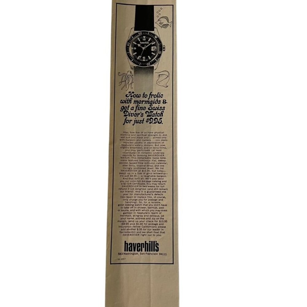 1971 Haverhills Print Ad Partial Page Swiss Watch Original Vintage u
